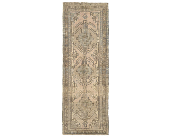 10 Ft Vintage Brown Persian Style Hand Knotted Low Pile Wool Runner Rug